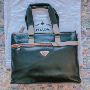 Preowned Prada Laptop Nylon/Leather Saffiano Bag